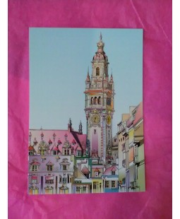 Carte postale Beffroi de Lille (dessin rosé) Carte postale Beffroi de Lille (dessin rosé)